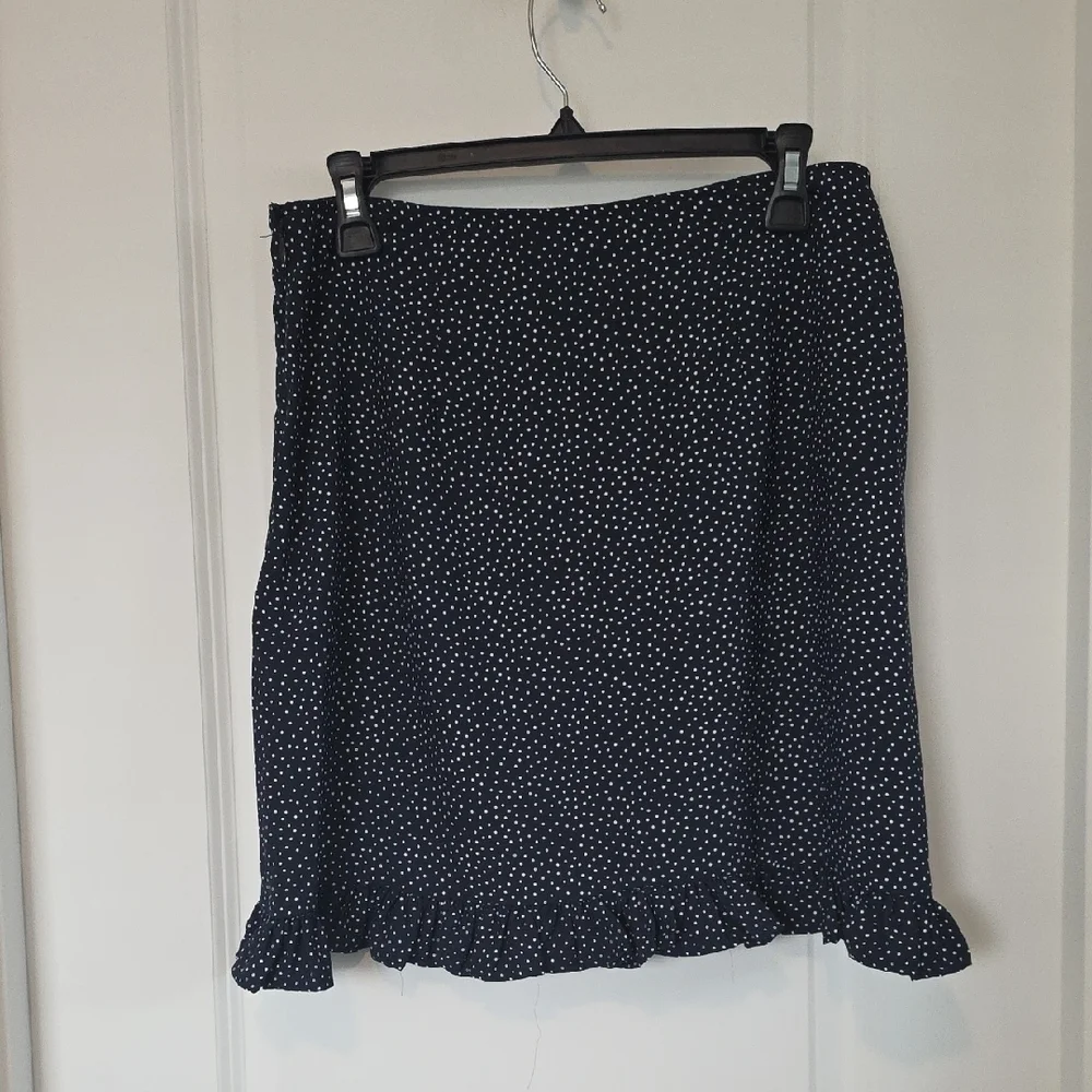 LOFT Navy Polka Dot A-Line Skirt - Picture 3 of 4